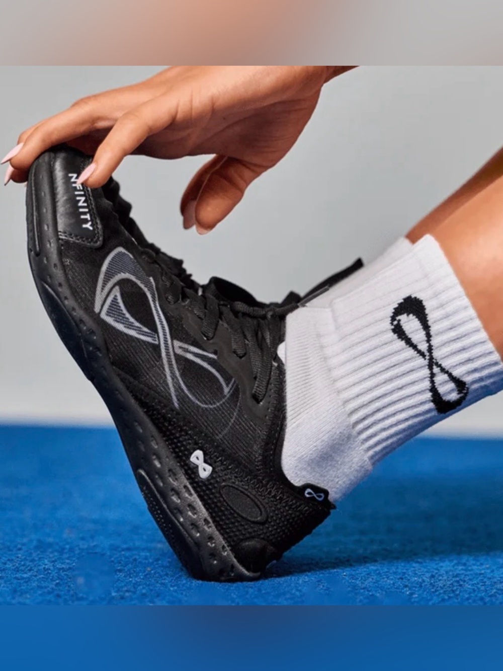 NFINITY Black Cheer Shoes with Black Infinity Size 8